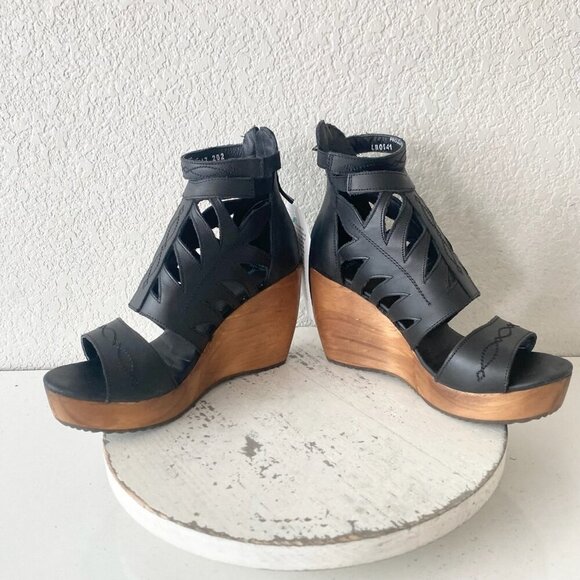 Lane Boots BECCA Womens Black Wedges 8.5 Western Sandals Cowgirl Wooden Heels - Picture 7 of 11